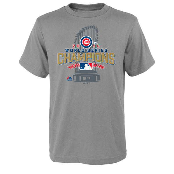 Youth Chicago Cubs Majestic Heathered Gray 2016 World Series Champions Locker Room T-Shirt