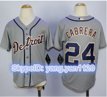 Youth Detroit Tigers #24 Miguel Cabrera Grey Cool Base Stitched MLB Jersey