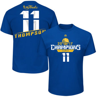 Youth Golden State Warriors Klay Thompson adidas Royal 2017 NBA Finals Champions Name & Number T-Shirt