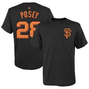 Youth San Francisco Giants Buster Posey Majestic Black 2017 Spring Training Name & Number T-Shirt