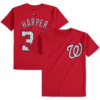 Youth Washington Nationals Bryce Harper Majestic Red 2017 Spring Training Name & Number T-Shirt