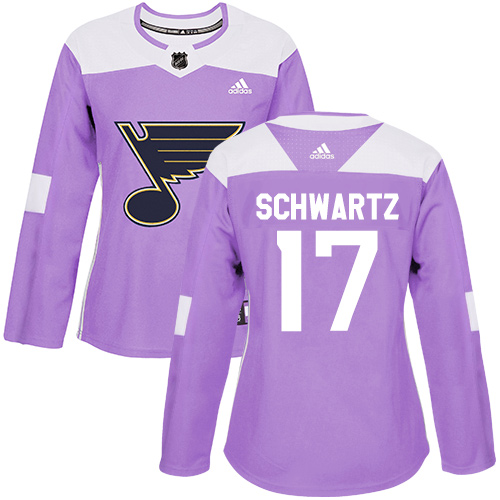 Adidas Blues #17 Jaden Schwartz Purple Authentic Fights Cancer Women's Stitched NHL Jersey Adidas Blues #17 Jaden Schwartz Purple Authentic Fights Cancer Women's Stitched NHL Jersey