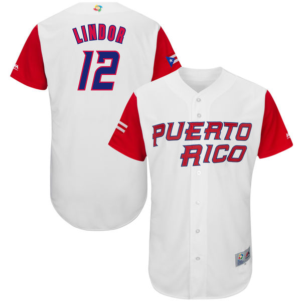 Team Puerto Rico #12 Francisco Lindor 2017 World Baseball Classic Authentic Customized Stitched MLB Jersey