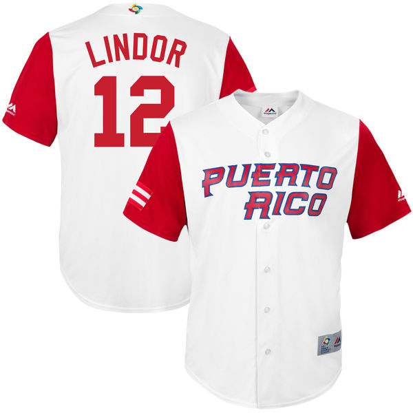 Team Puerto Rico #12 Francisco Lindor White 2017 World Baseball Classic Authentic Stitched MLB Jersey