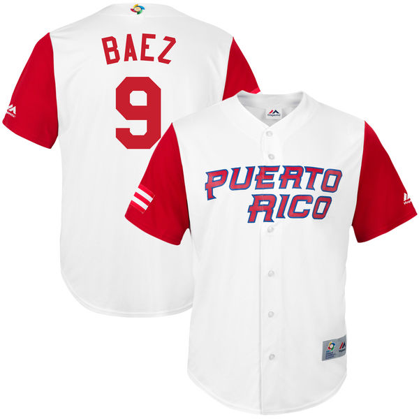 Team Puerto Rico #9 Javier Baez 2017 World Baseball Classic Authentic Customized Stitched MLB Jersey