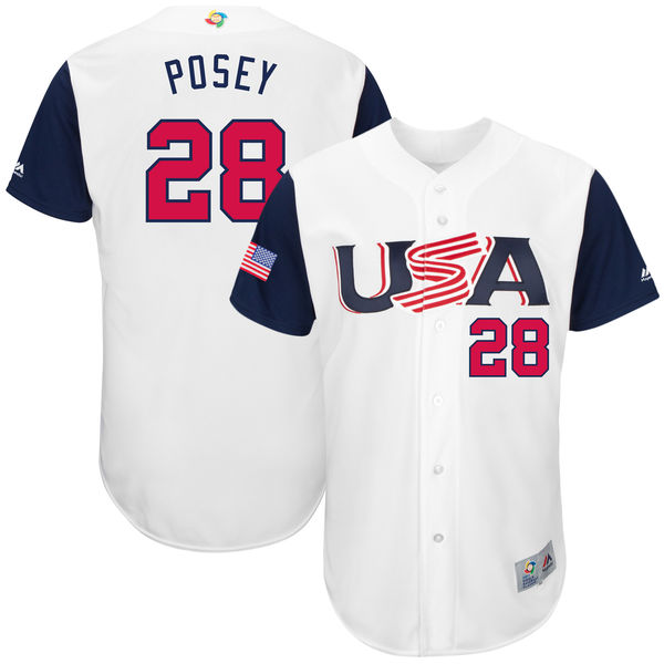 Team USA #28 Posey White 2017 World Baseball Classic Authentic Customized Stitched MLB Jersey