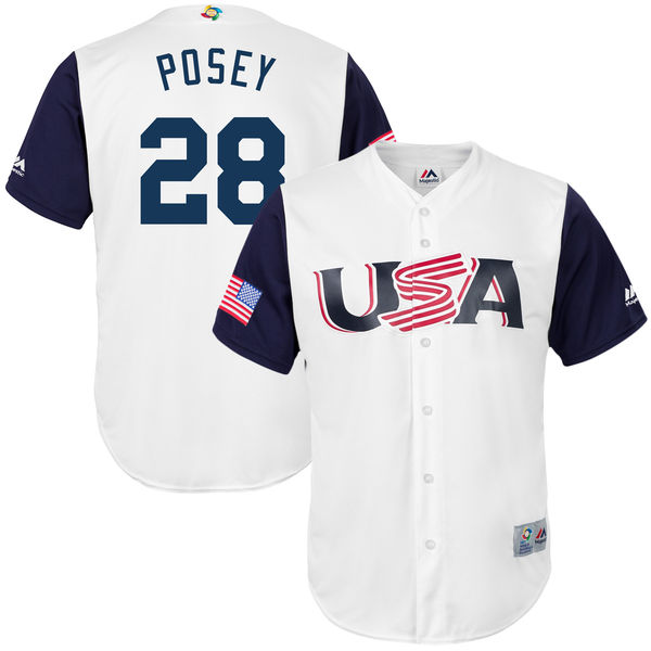 Team USA #28 Posey White 2017 World Baseball Classic Authentic Customized Stitched MLB Jersey