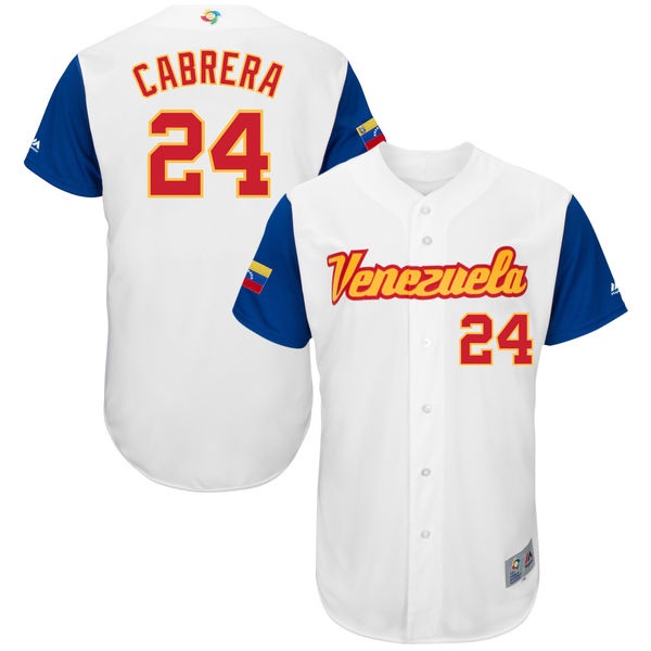 Team Venezuela #24 Miguel Cabrera White 2017 World Baseball Classic Authentic Customized Stitched MLB Jersey