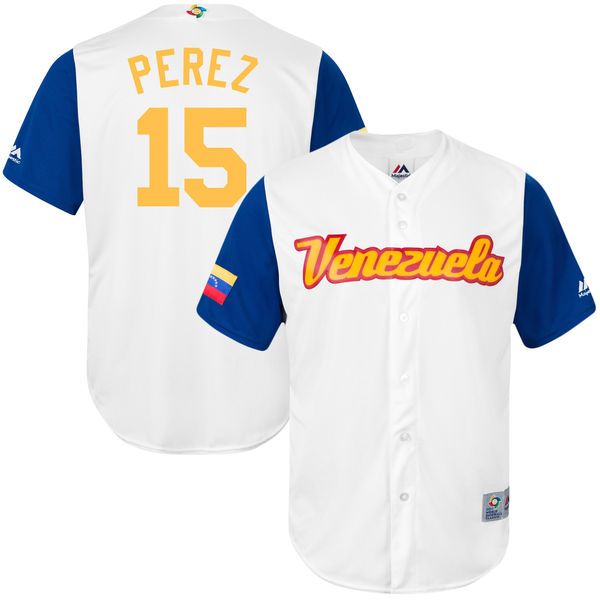 Team Venezuela #15 Salvador Perez White 2017 World Baseball Classic Authentic Customized Stitched MLB Jersey