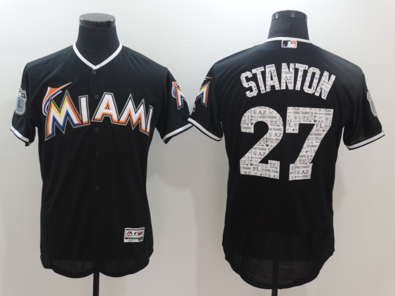 Men's Miami Marlins #27 Giancarlo Stanton Majestic Black 2017 Spring Training Authentic FlexBase Player Jersey