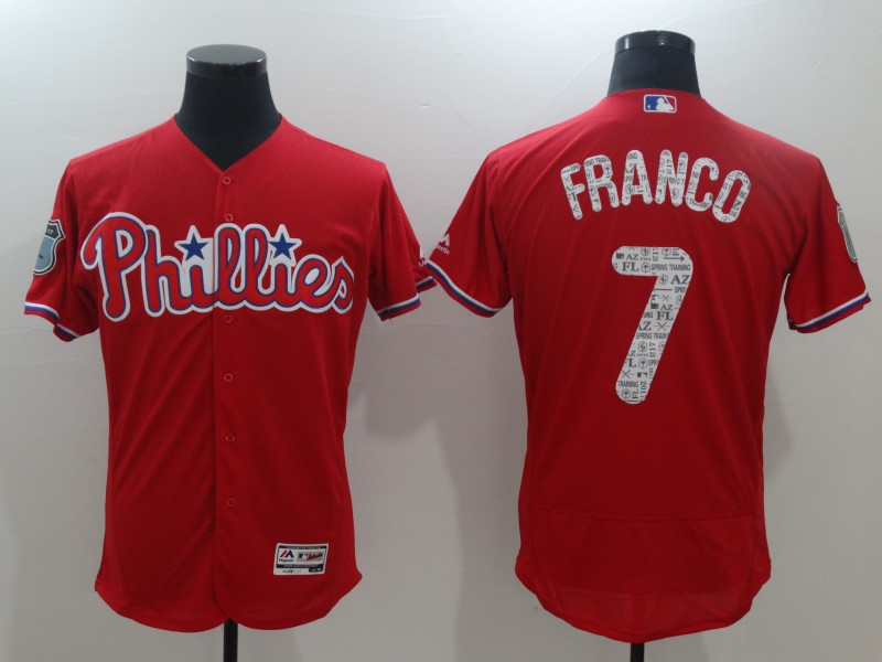 Men's Philadelphia Phillies #7 Maikel Franco Majestic Scarlet 2017 Spring Training Authentic FlexBase Player Jersey Men's Philadelphia Phillies #7 Maikel Franco Majestic Scarlet 2017 Spring Training Authentic FlexBase Player Jersey